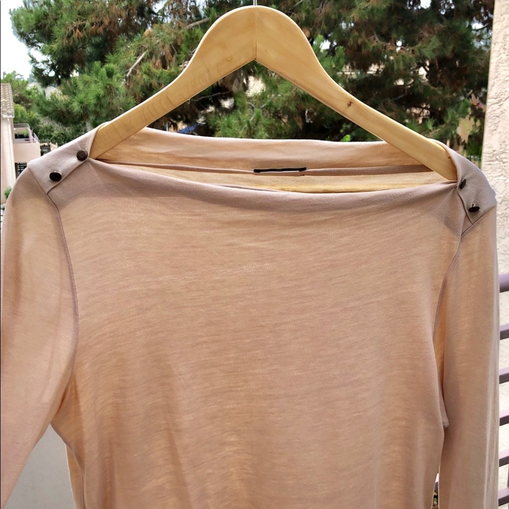 Massimo Dutti Beige Straight Neck 3/4 Sleeve Shirt